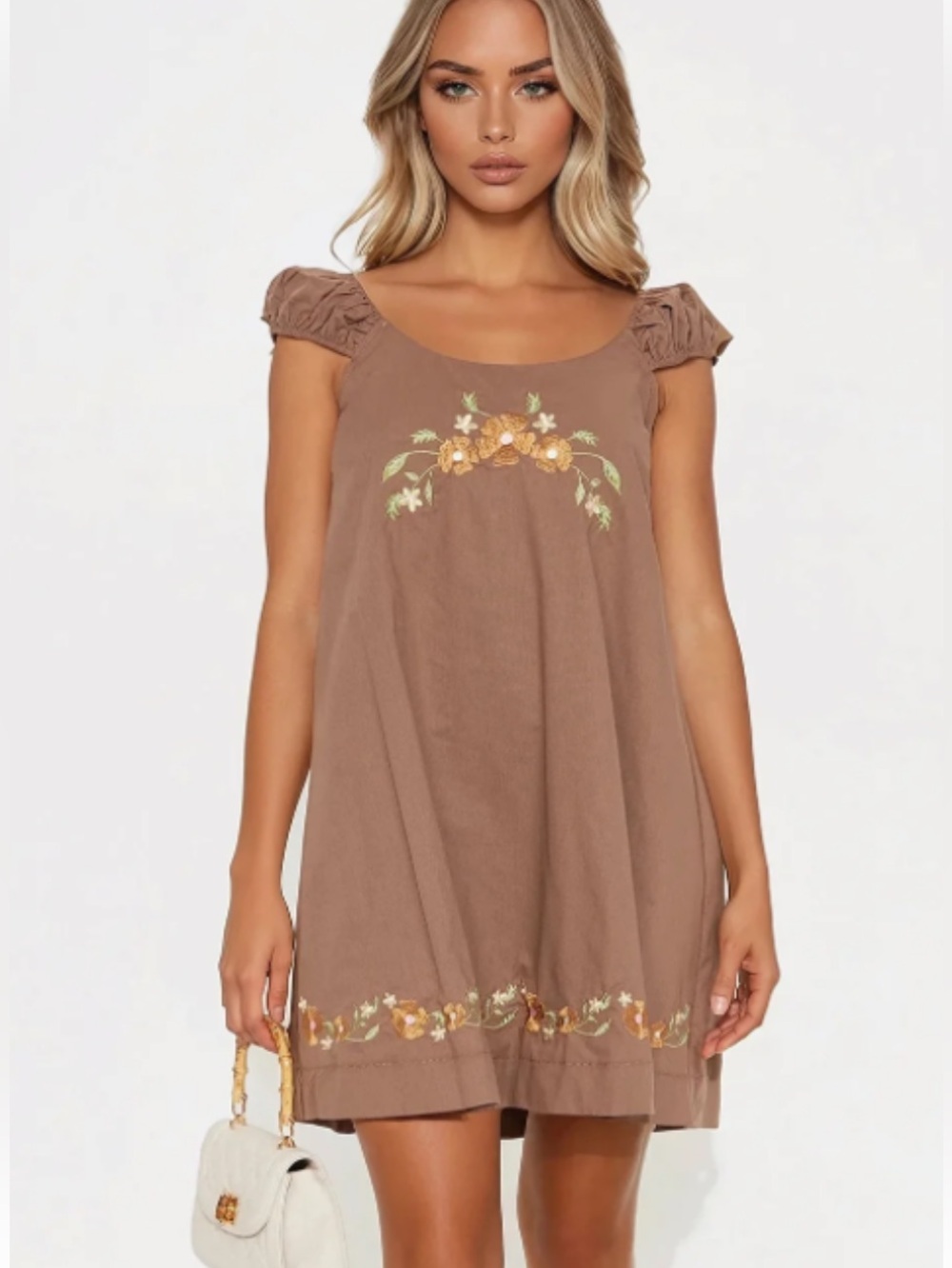 Cotton Floral Embroidered Cap Sleeve Dress NWOT